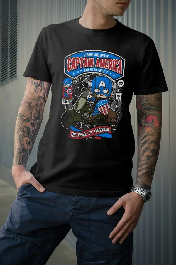 01 tshirt captain america bike noir T-shirt Captain América