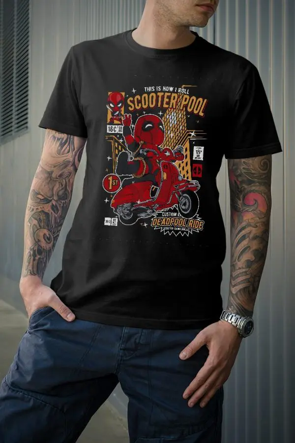 01 tshirt deadpool scooter noir T-shirt Deadpool